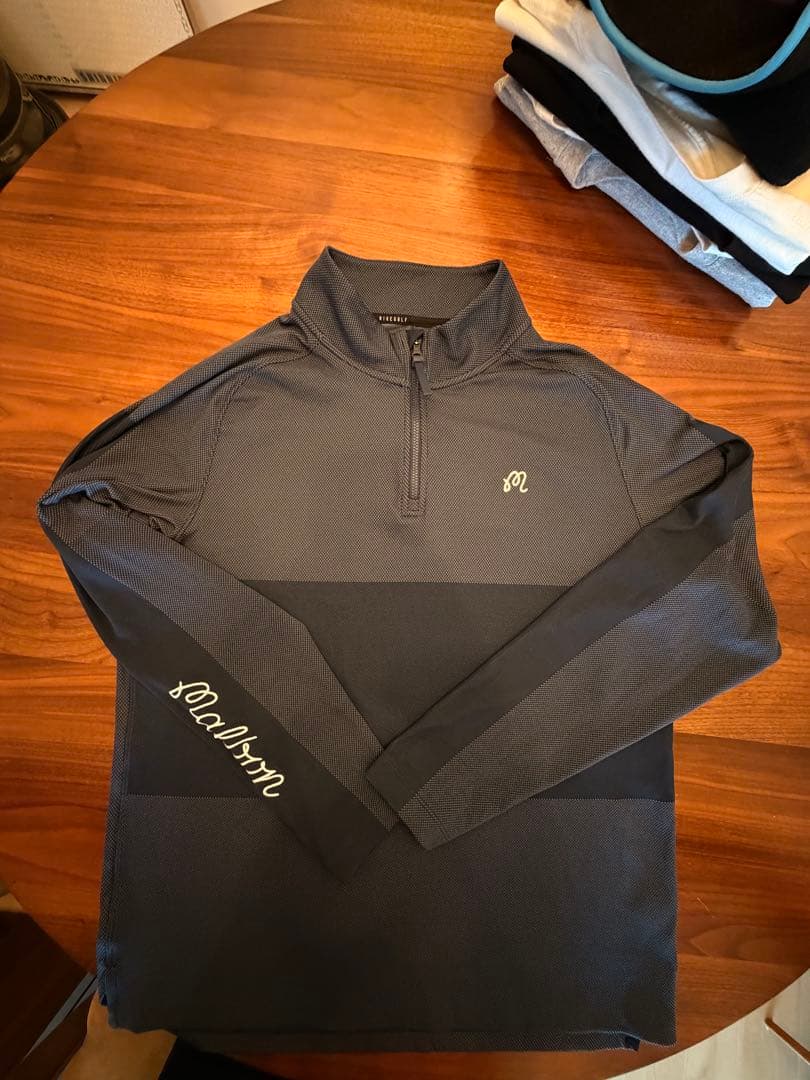 MALBON NIKE コラボダークブルー ハーフジップ 長袖シャツ