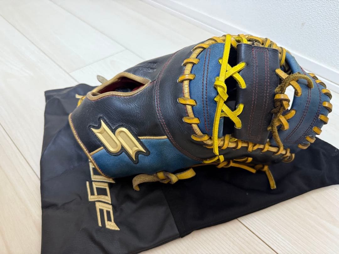 SSK野球　ファーストミット（オーダー）青黒黄 収納袋付き