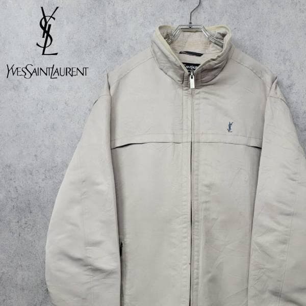 イヴサンローラン 刺繍 ナイロンジャケット ベージュ XL 古着 90s