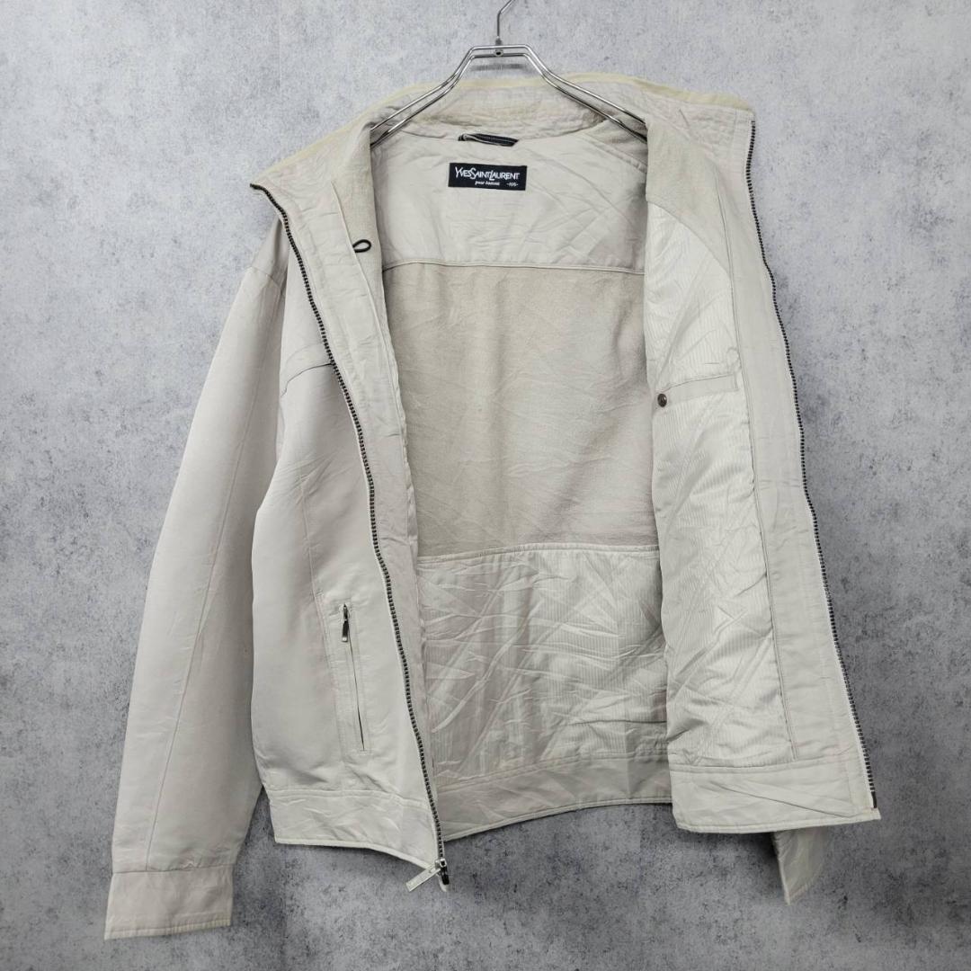 イヴサンローラン 刺繍 ナイロンジャケット ベージュ XL 古着 90s
