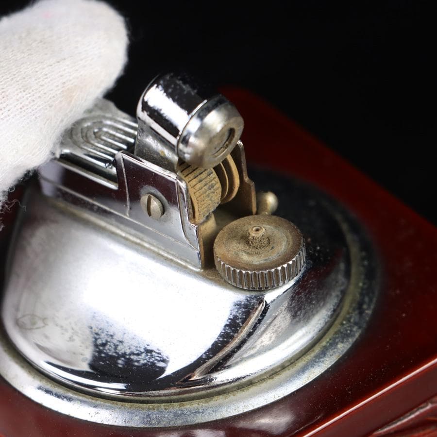 Y3272-5 彫師 渡辺明泉 朱塗 山水文 煙草盆組揃 共箱　　MM