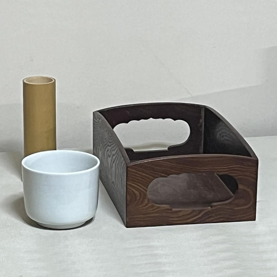 駒澤利斎 桑製 莨盆 一対 共箱 平安 北峯 火入 添 駒沢利斎 【k3507】