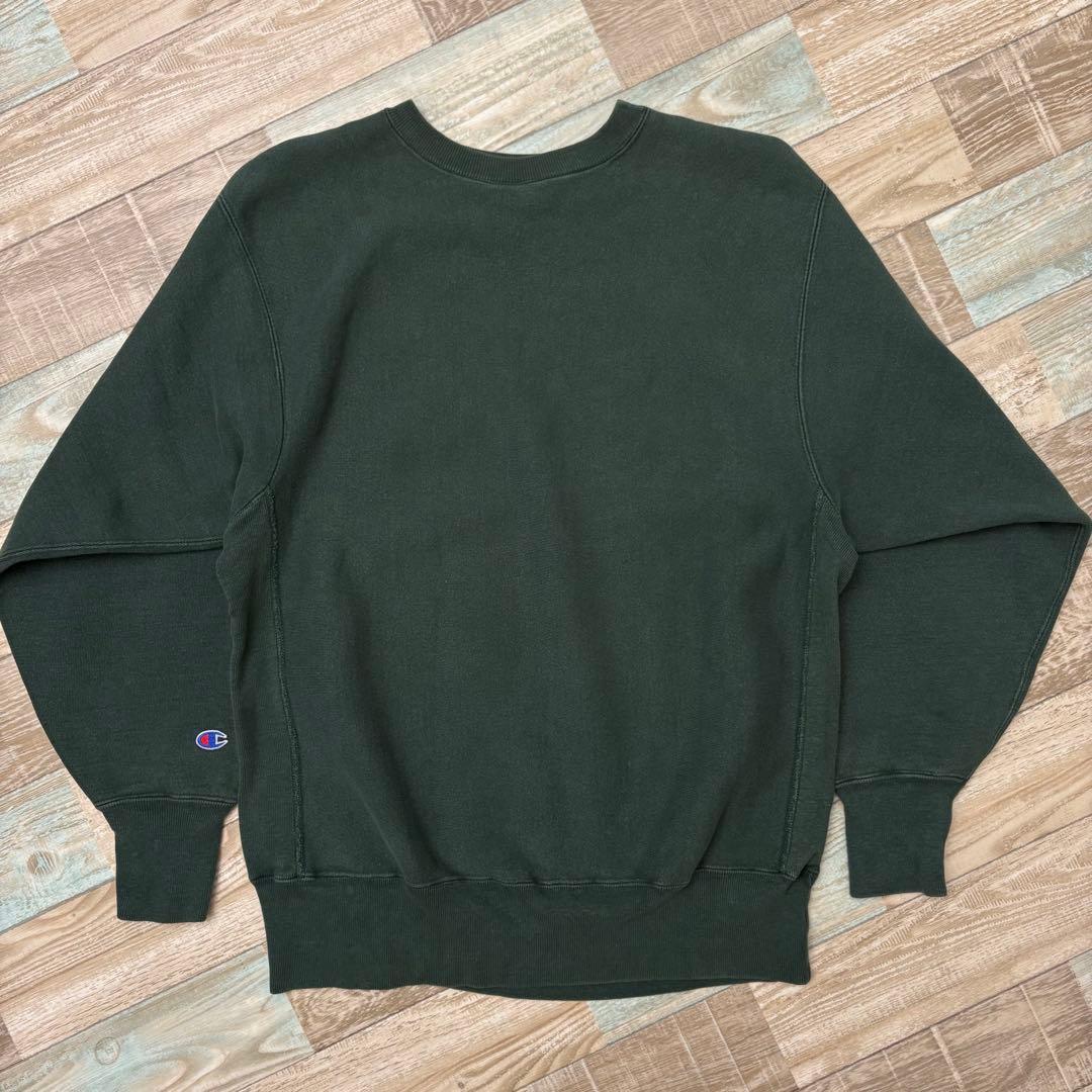 USA製 90s チャンピオン リバースウィーブ 無地 目あり 刺繍タグ モス