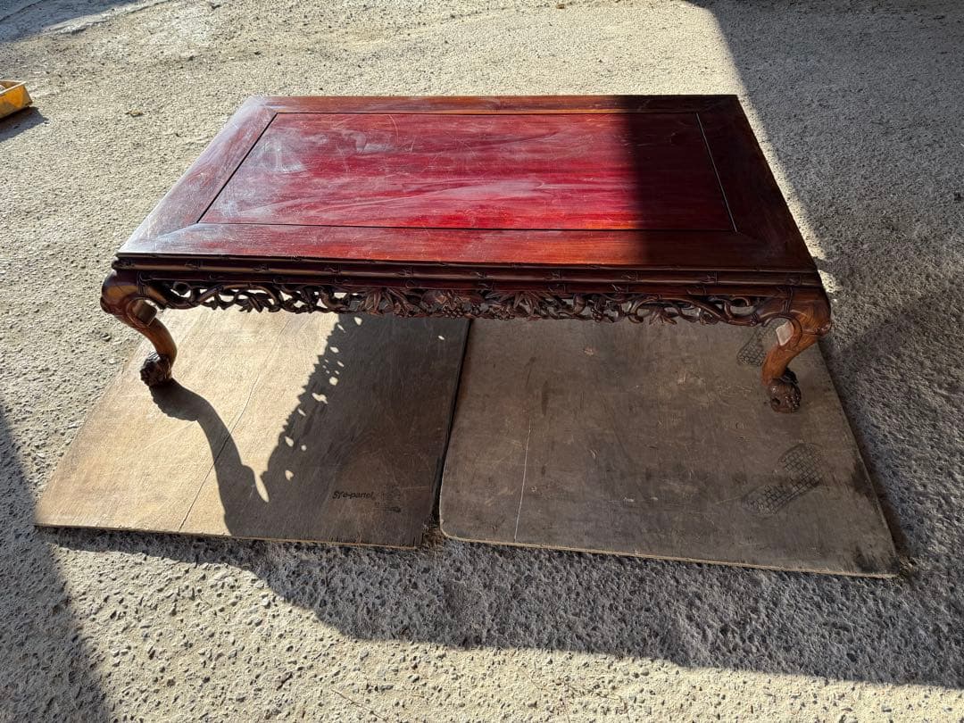 【O-2140】座卓 長座卓 ローテーブル 和机 透かし彫り