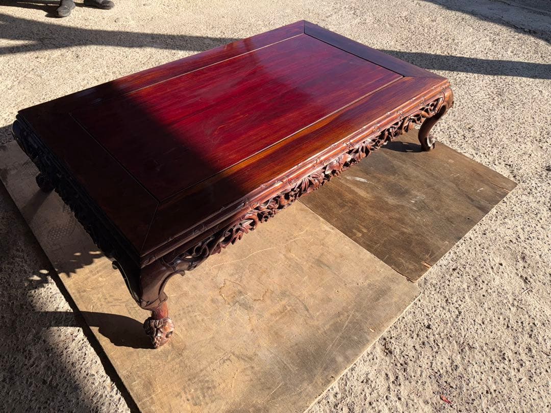 【O-2140】座卓 長座卓 ローテーブル 和机 透かし彫り