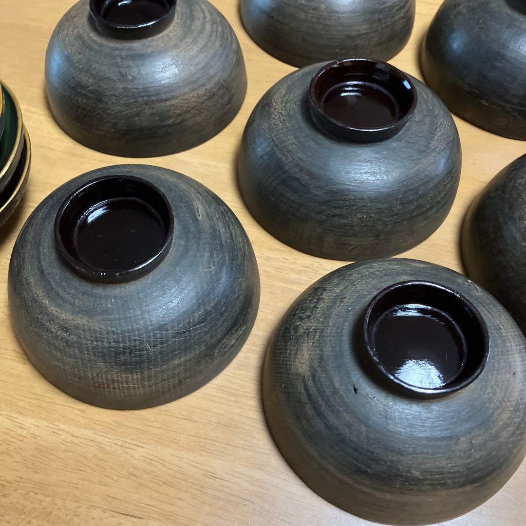 会津鉄錆塗（てつさびぬり）木製汁椀７客（明治〜大正時代）