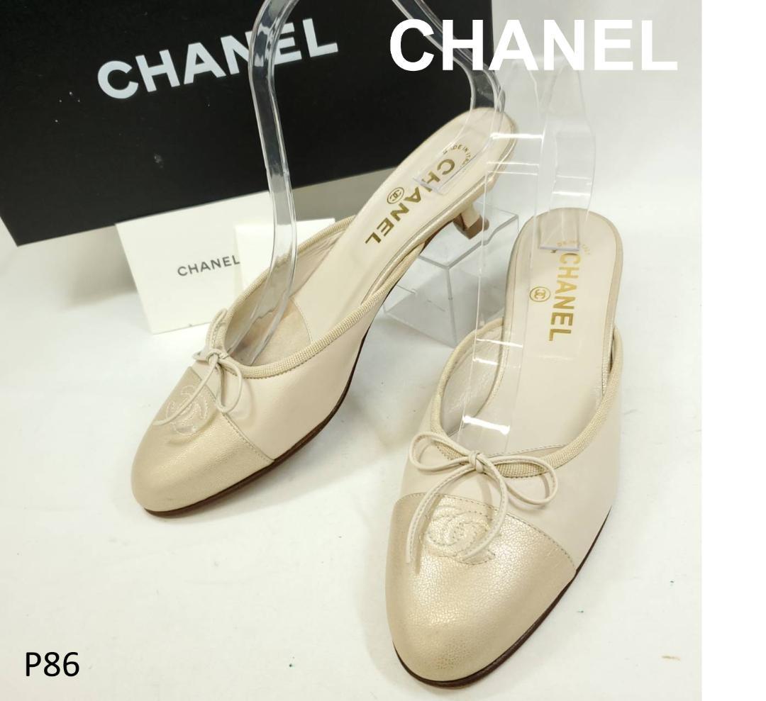 シャネル　ココマーク　ミュール　箱付き　ベージュ　EU37.5　イタリア製