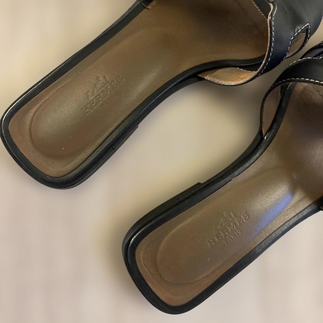 エルメス　オラン　黒　ブラック　37 HERMES フラットサンダル