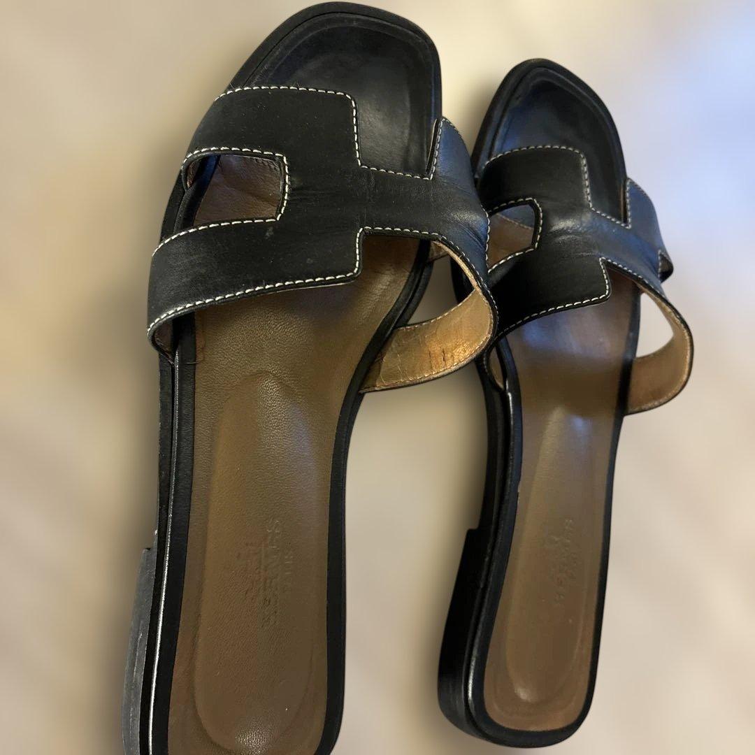 エルメス　オラン　黒　ブラック　37 HERMES フラットサンダル