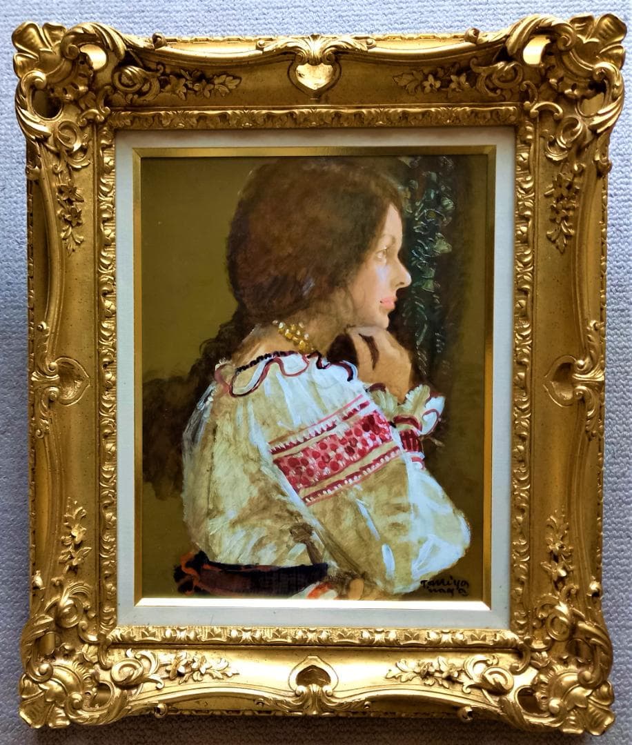 宮永岳彦　「婦人像」　F６号　　豪華な金縁額装　　真作