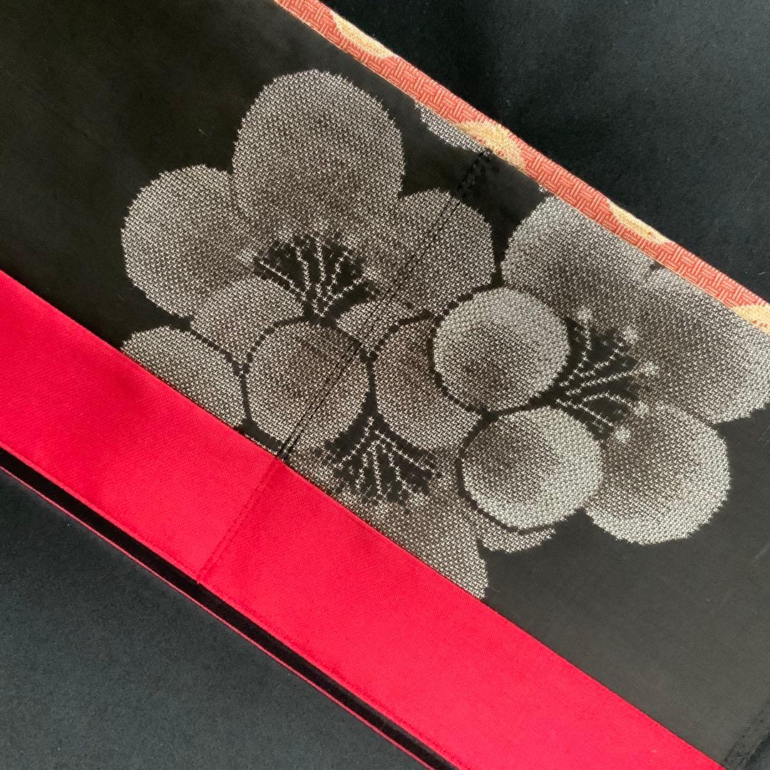 きらめく扇面に刺繍の白梅　袋帯　リメイク　バンブーハンドルバッグ　浅型マチ広め