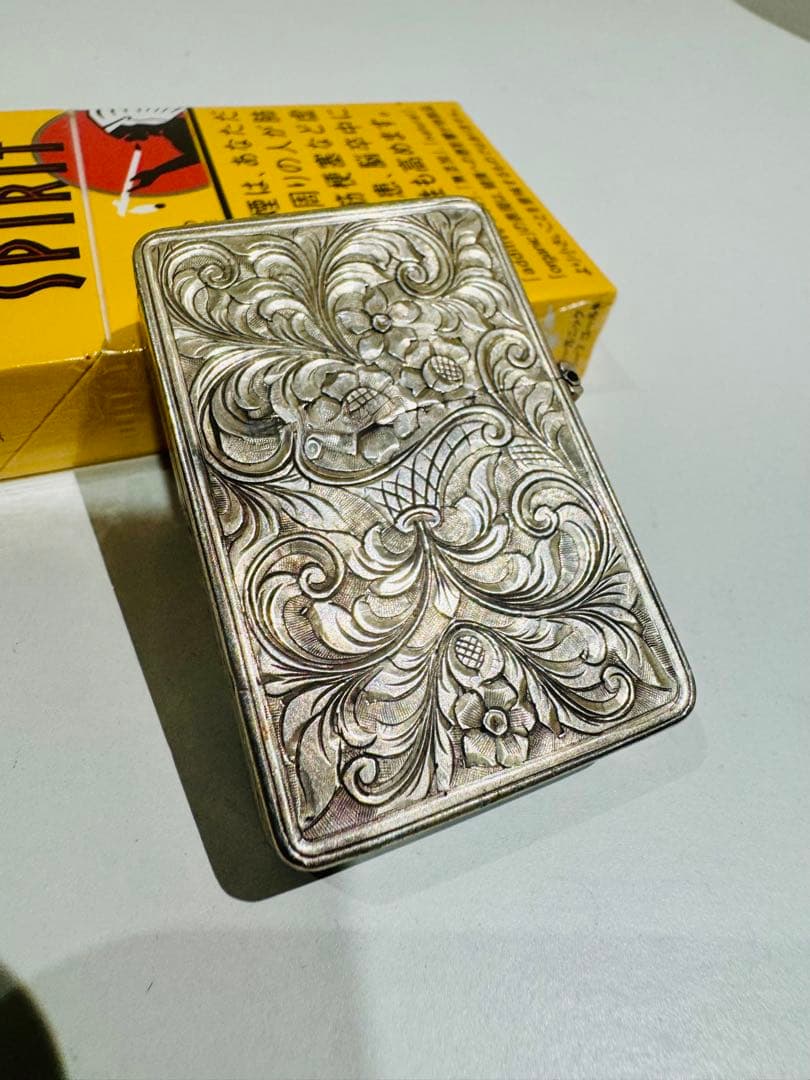 純銀　全面手彫刻　Sterling 純銀製 ZIPPO