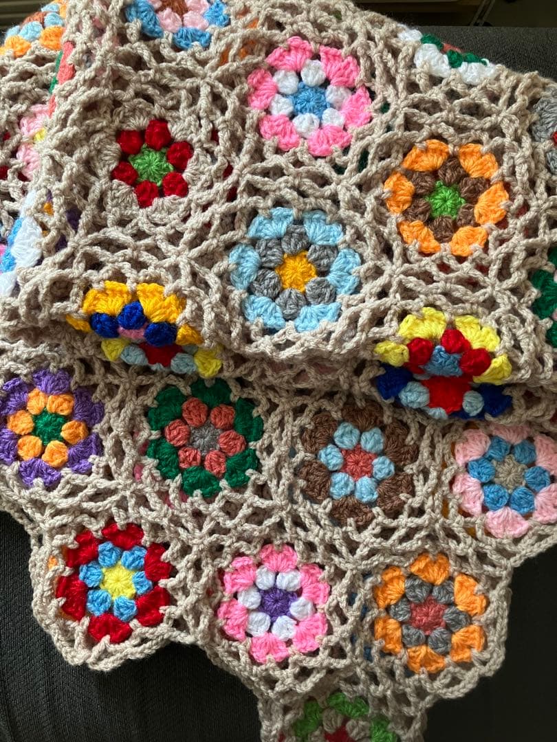 ちろちゃん　ソファーカバー　大判ブランケット　マルチカバー　手編み