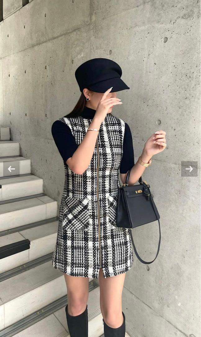 Sheller‪‪❤︎‬フロントZIPツイードドレス