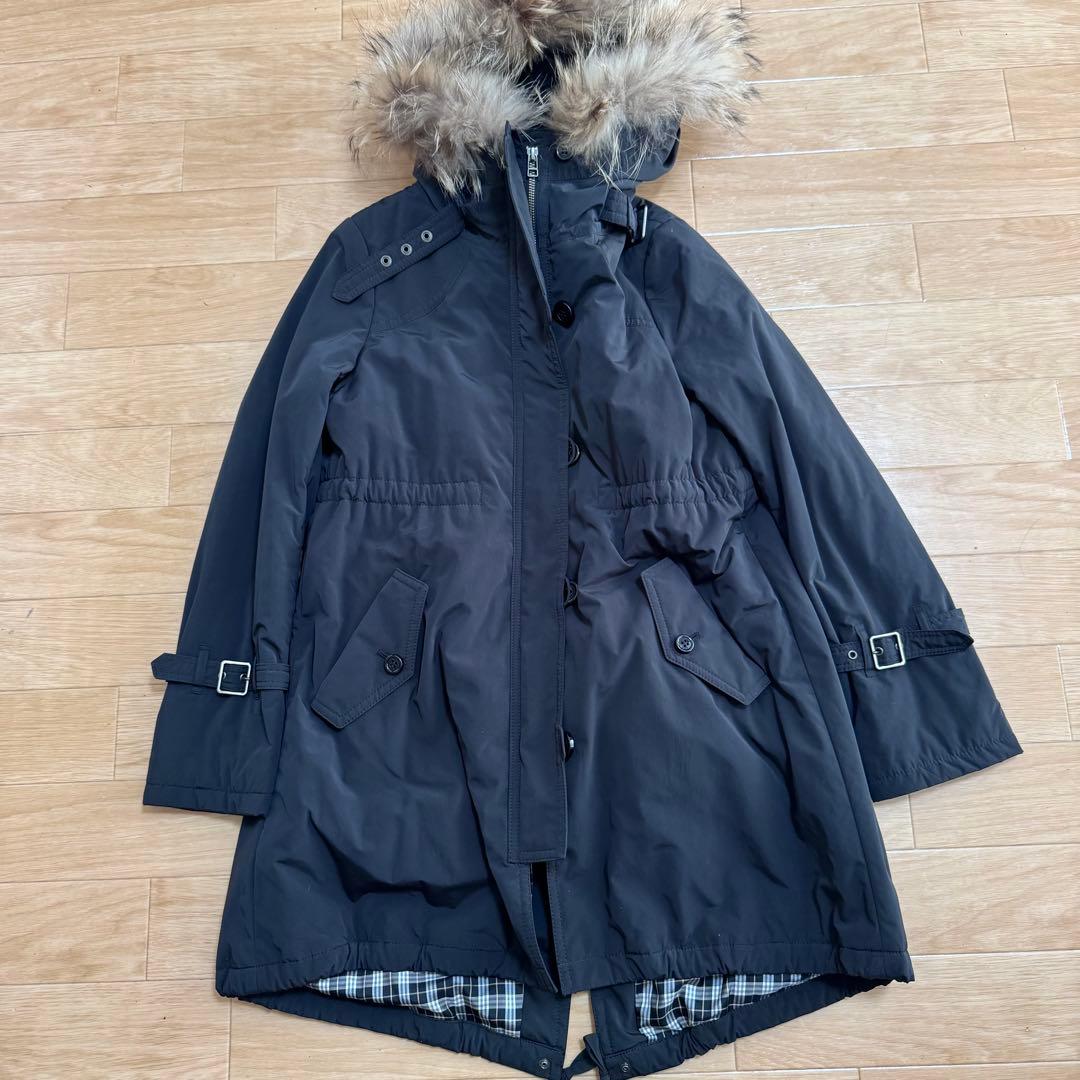 バーバリーブルーレーベル　ボアライナー付き　ファー　モッズコート　40 L 黒