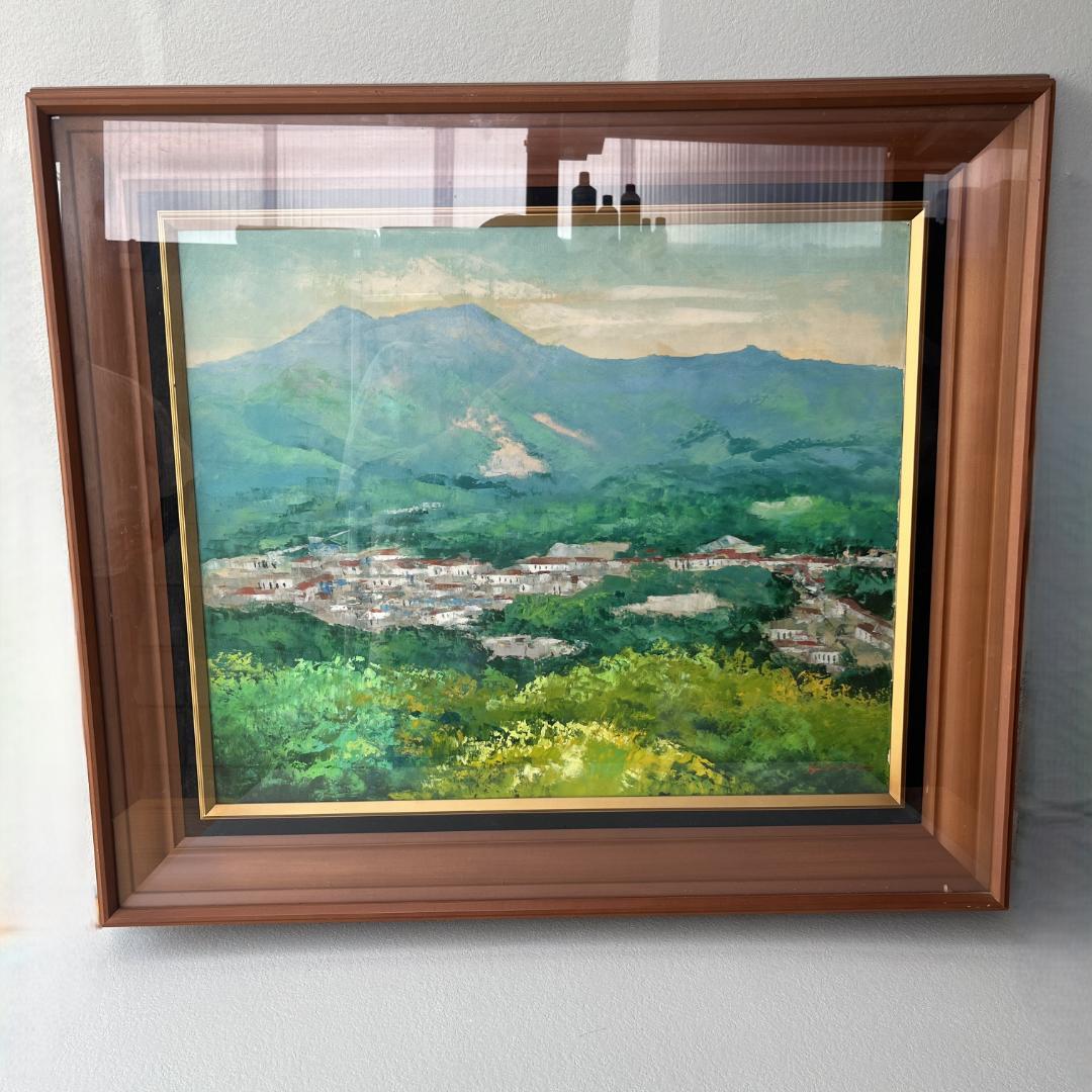 額縁付き　広瀬和之　F12　油彩画　雲仙