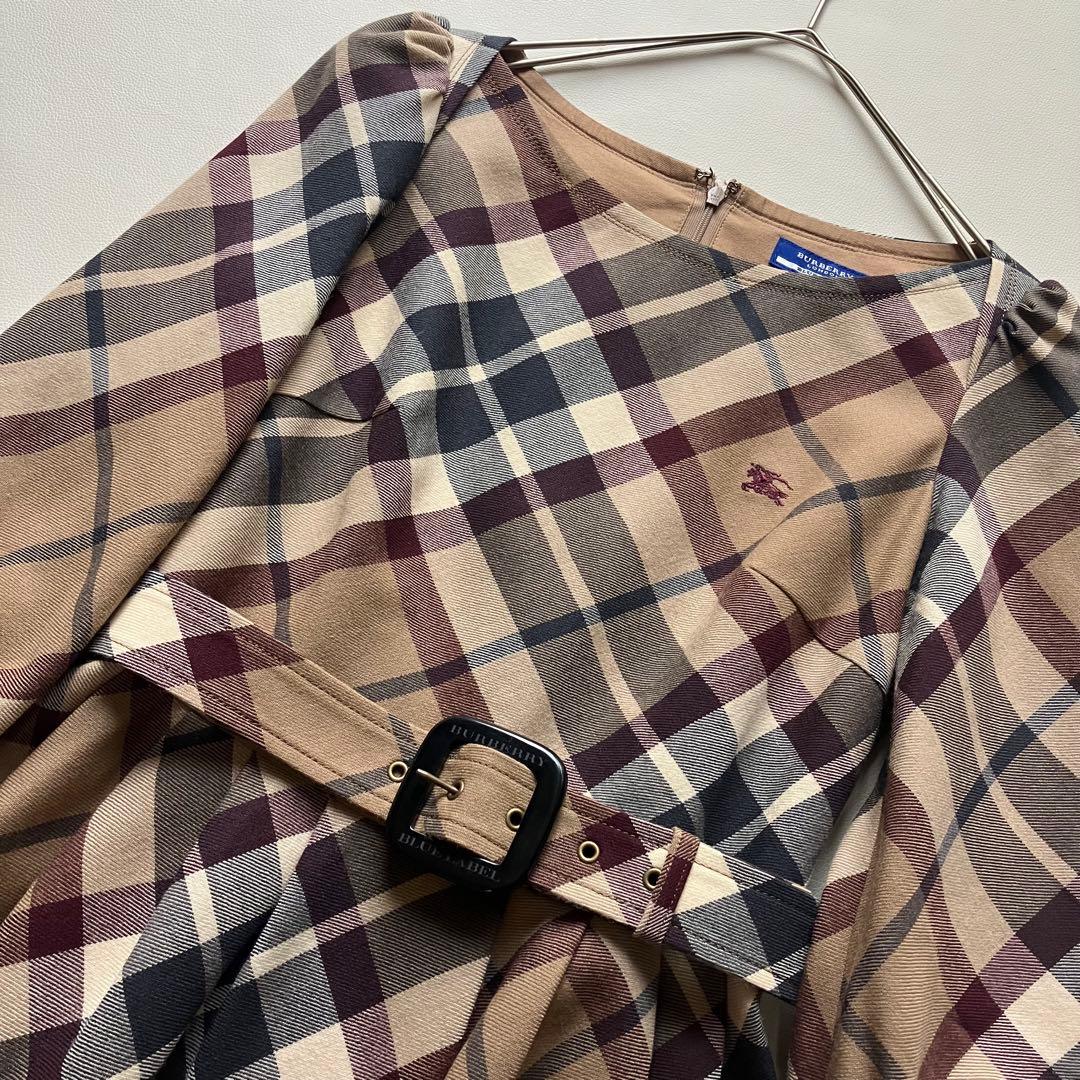 美品　バーバリーブルーレーベル　フレアワンピース　ノバチェック　36