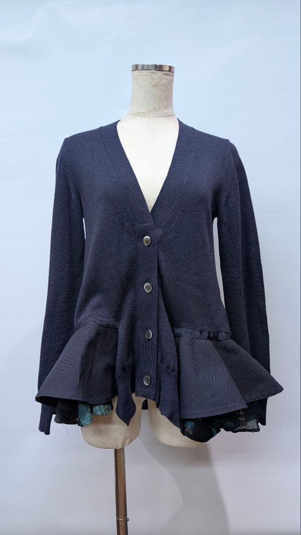sacai ペプラムコットンカシミヤニットカーディガン ネイビー size１