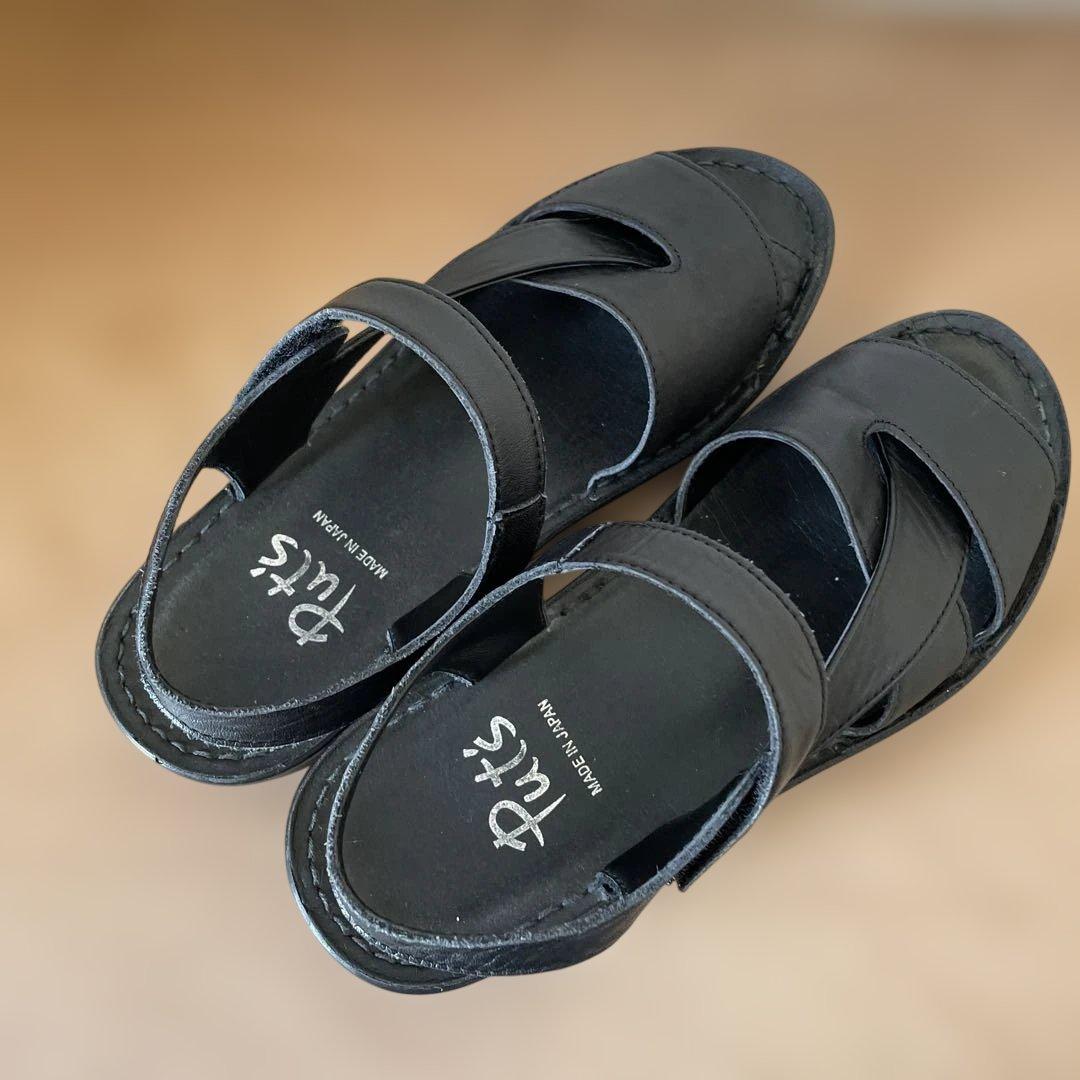 美品 プッツコンフォートサンダル Mサイズ 黒サンダル プッツ本革サンダル日本製