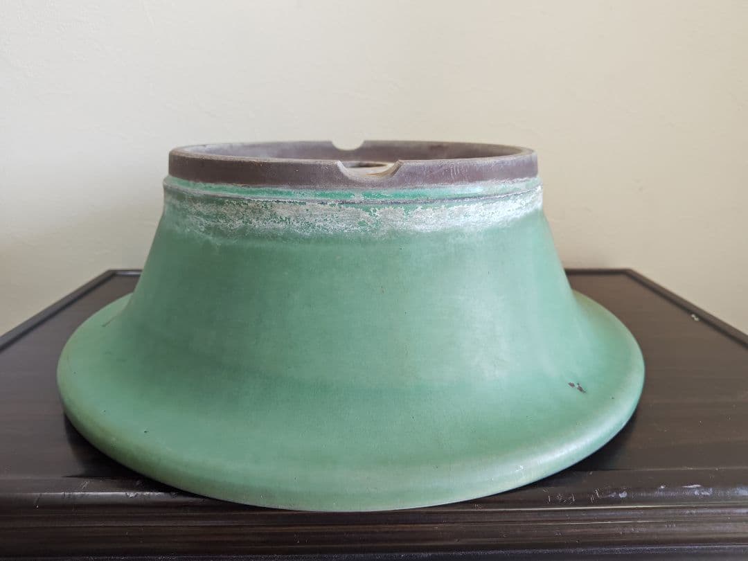 緑色の円型陶器製盆栽鉢 約42cm×15cm