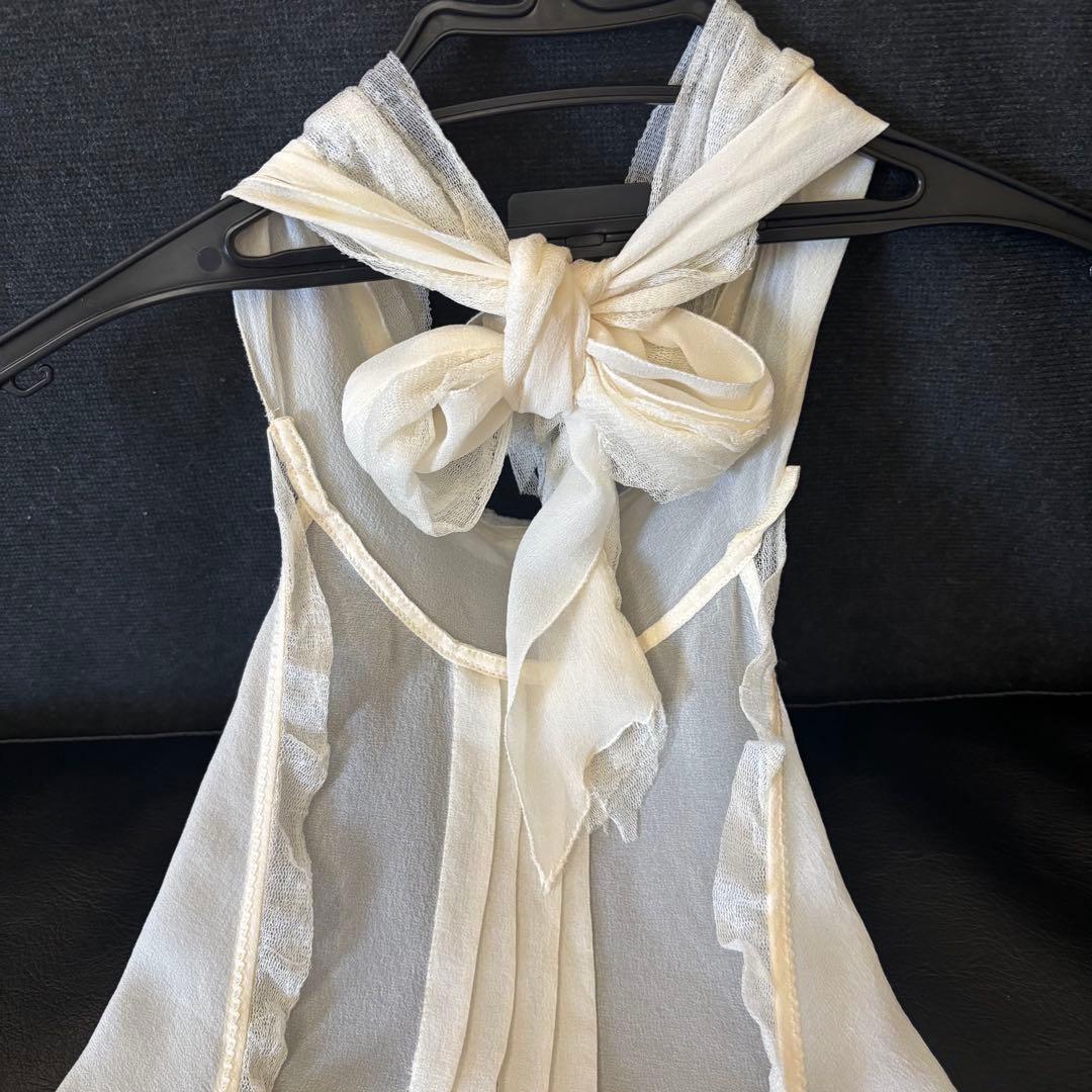 シャネルCHANELシフォンキャミソール リボンオフホワイトsize40