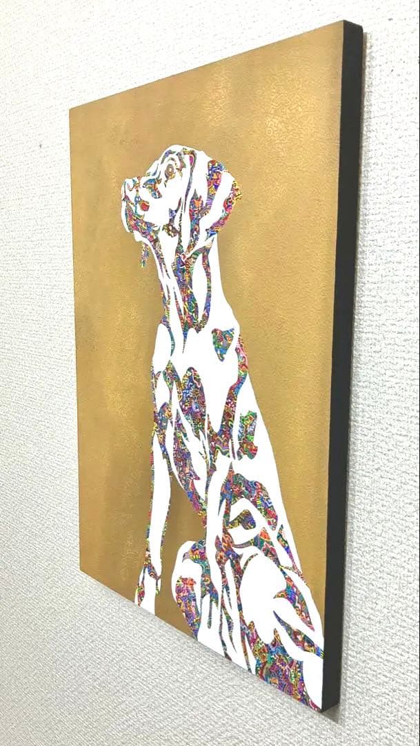 原画　犬　動物画　絵画　アクリル画　現代アート　細密画　手描き　一点物