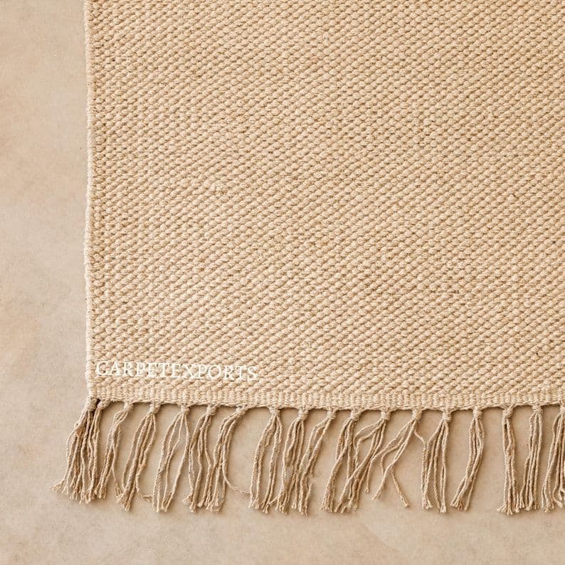 ベージュ コットン ヨガマット フリンジ付き