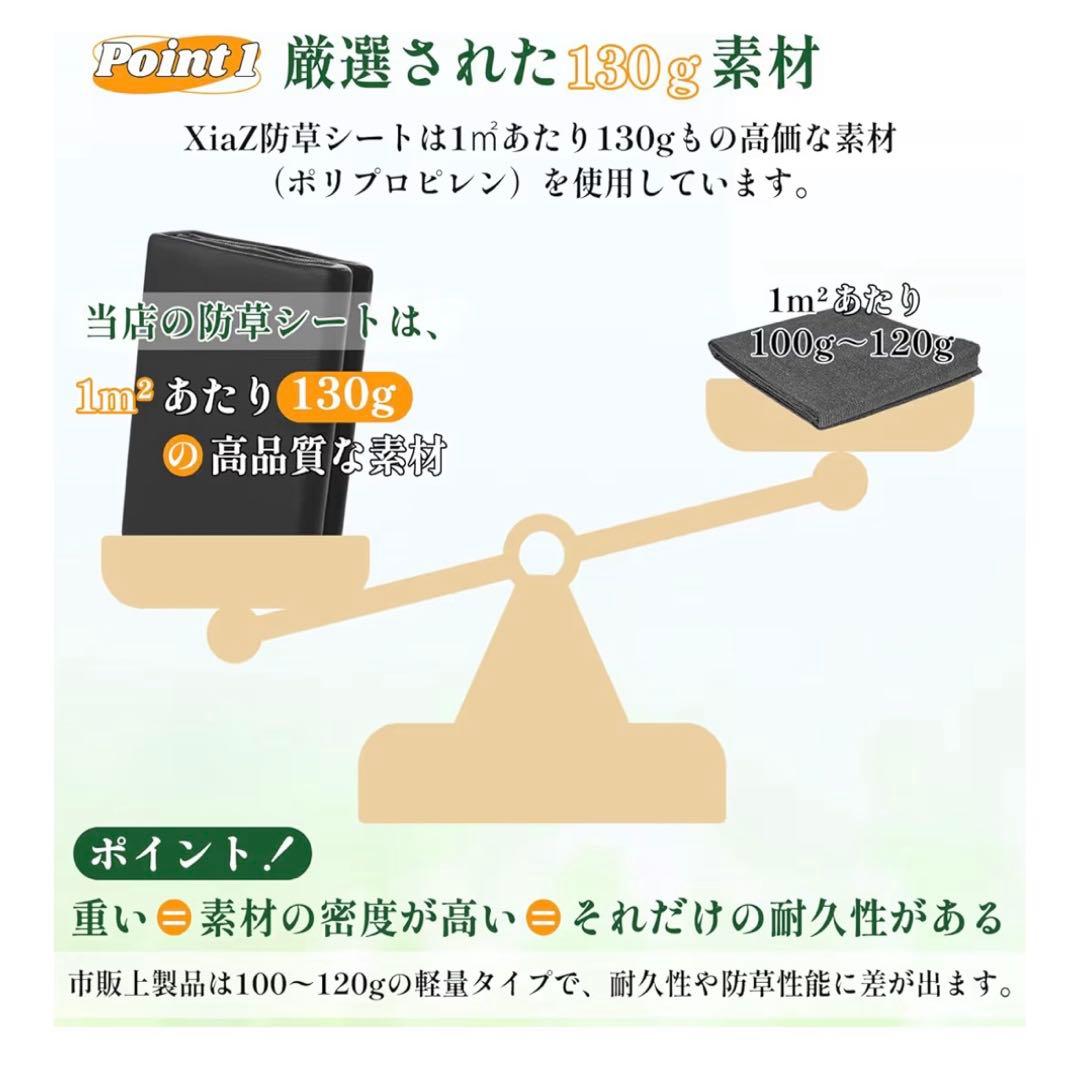XiaZ 防草シート 2×50M 130g/m2高密度