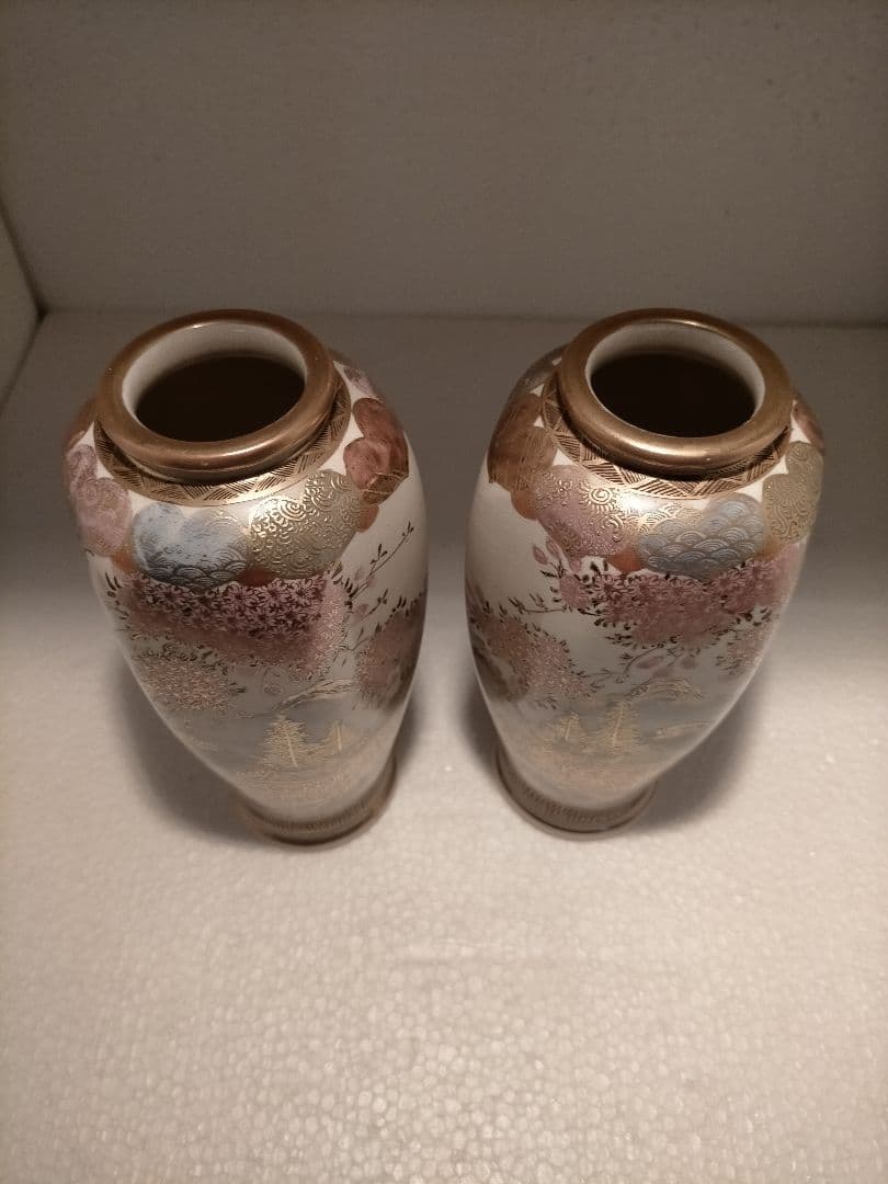 アンティーク 里帰り 薩摩焼 喜多村　 ベース 花瓶 一対