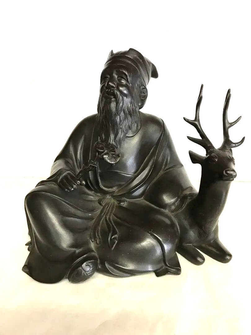 銅製 :鹿寿老人座像