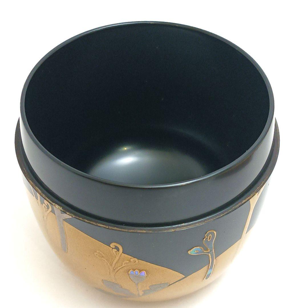 Y3031-5 茶道具 塗師 静峰作 金蒔絵 早蕨 棗 共箱　　ma　ち