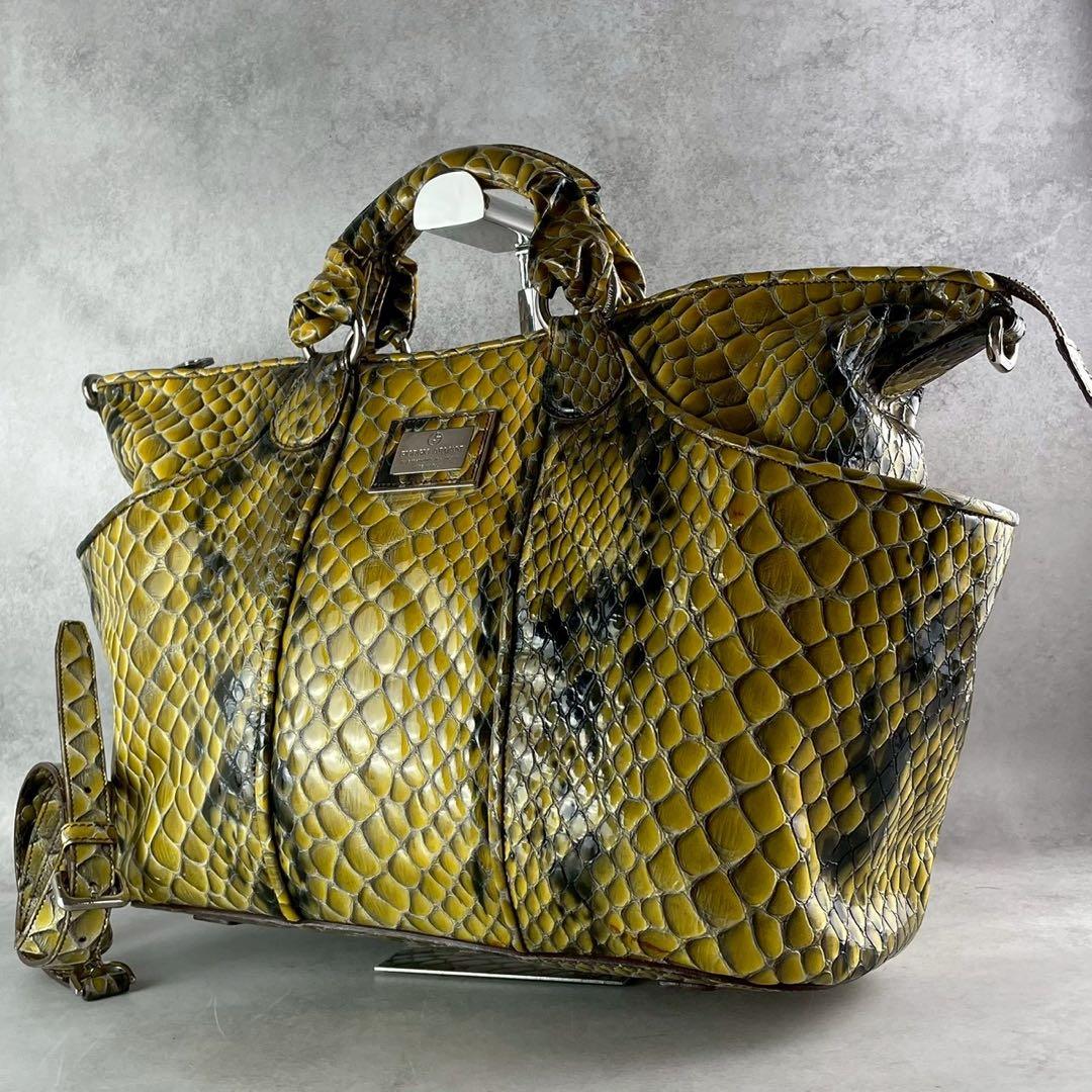 美品✨アルマーニ 2way ボストン ショルダーバッグ パイソン型押し 蛇柄