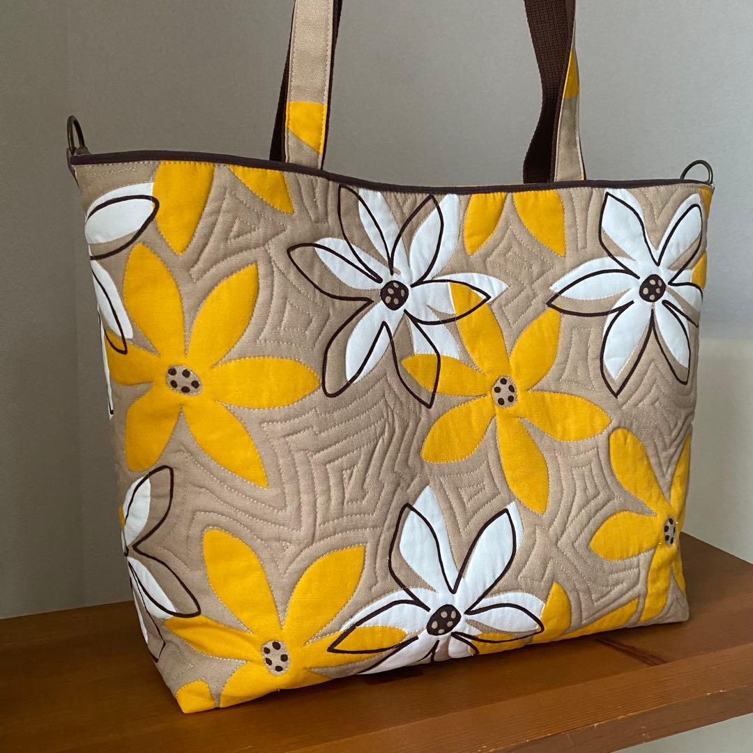 ハワイアンキルト◆トートバッグ&ポーチ２点セット◆ティアレ◆ミシンキルト