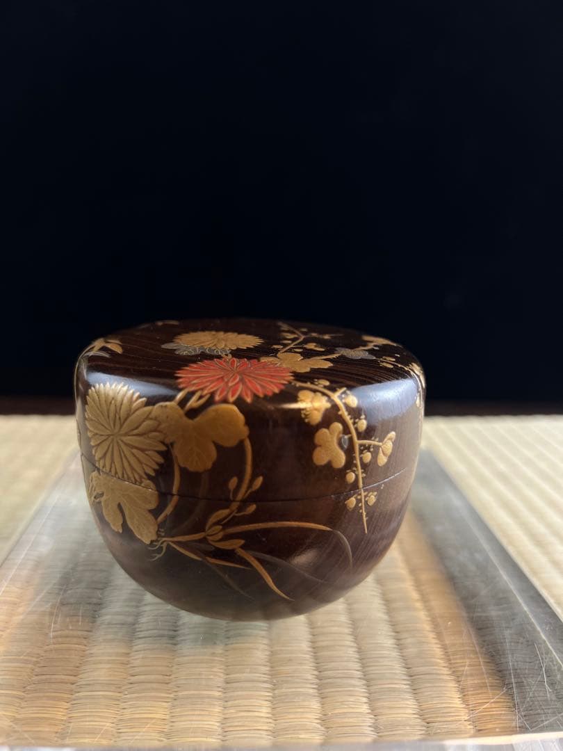 金箔装飾 木製 茶道具 棗　骨董　金蒔絵　共箱 香合 茶碗
