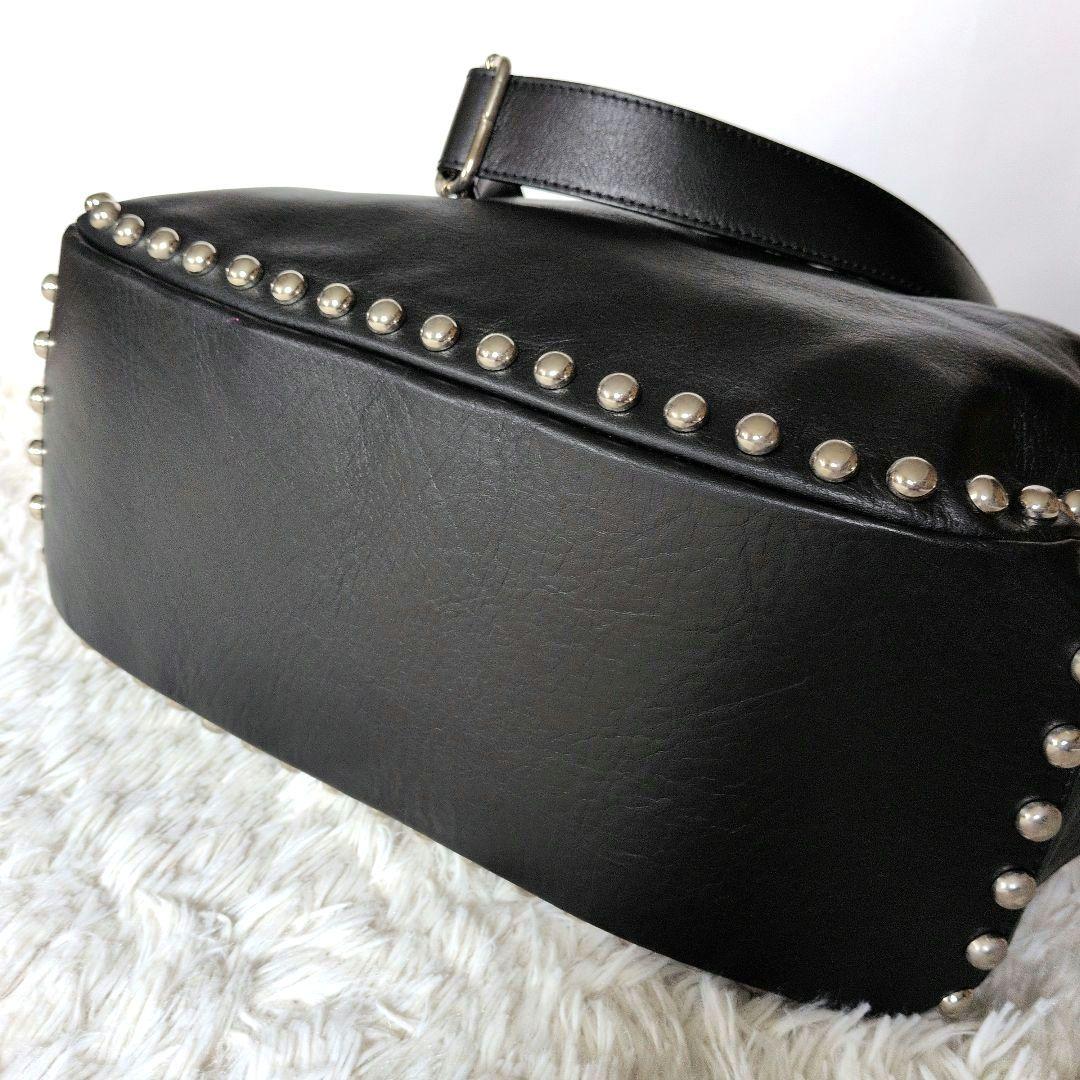 【新品】イタリア製本革スタッズバック レザーブラック2wayバッグ