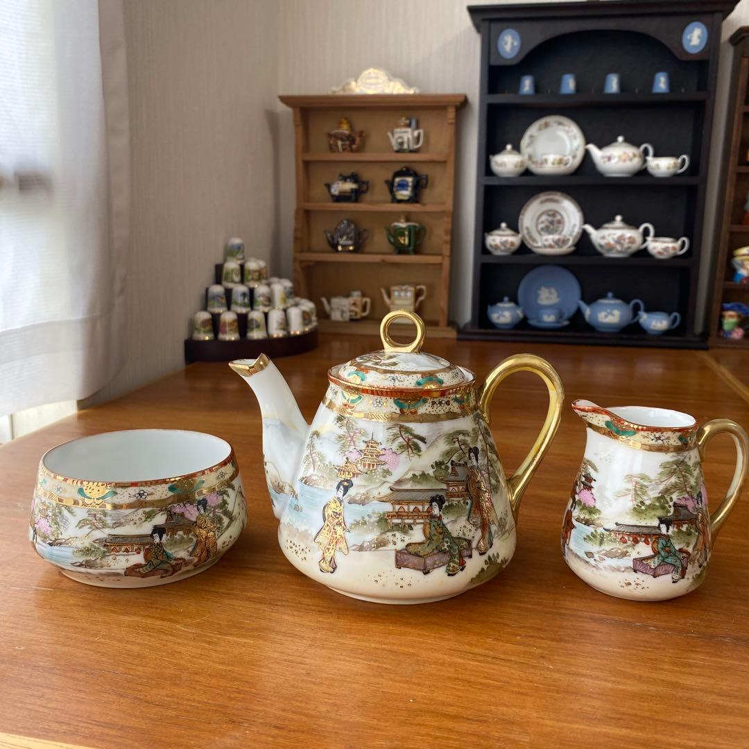 希少　オールドノリタケ　ティーセット　3点セット　英国里帰り品　人気の着物絵
