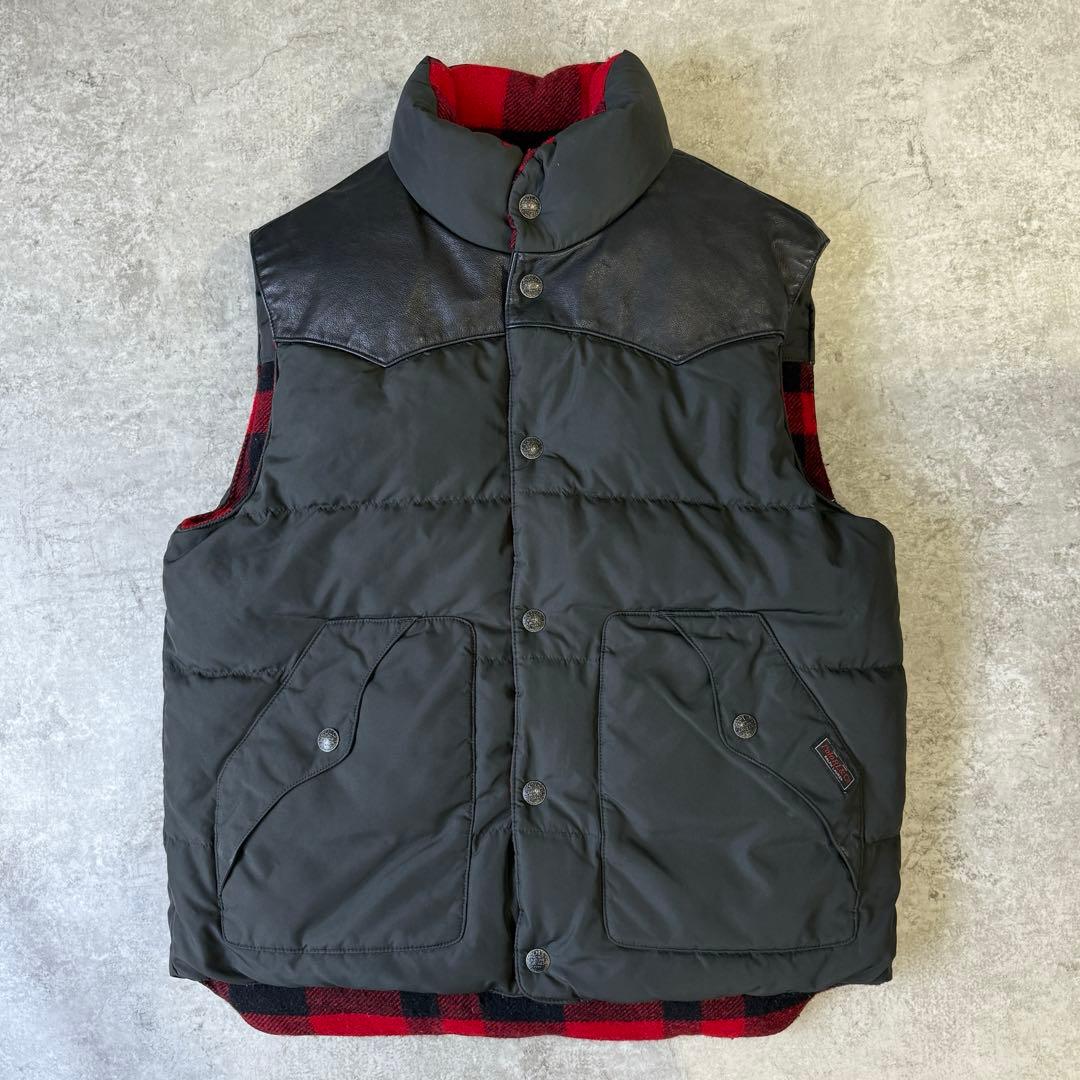 希少■ポロラルフローレン【L】リバーシブル ダウンベスト レザー ブラック 古着