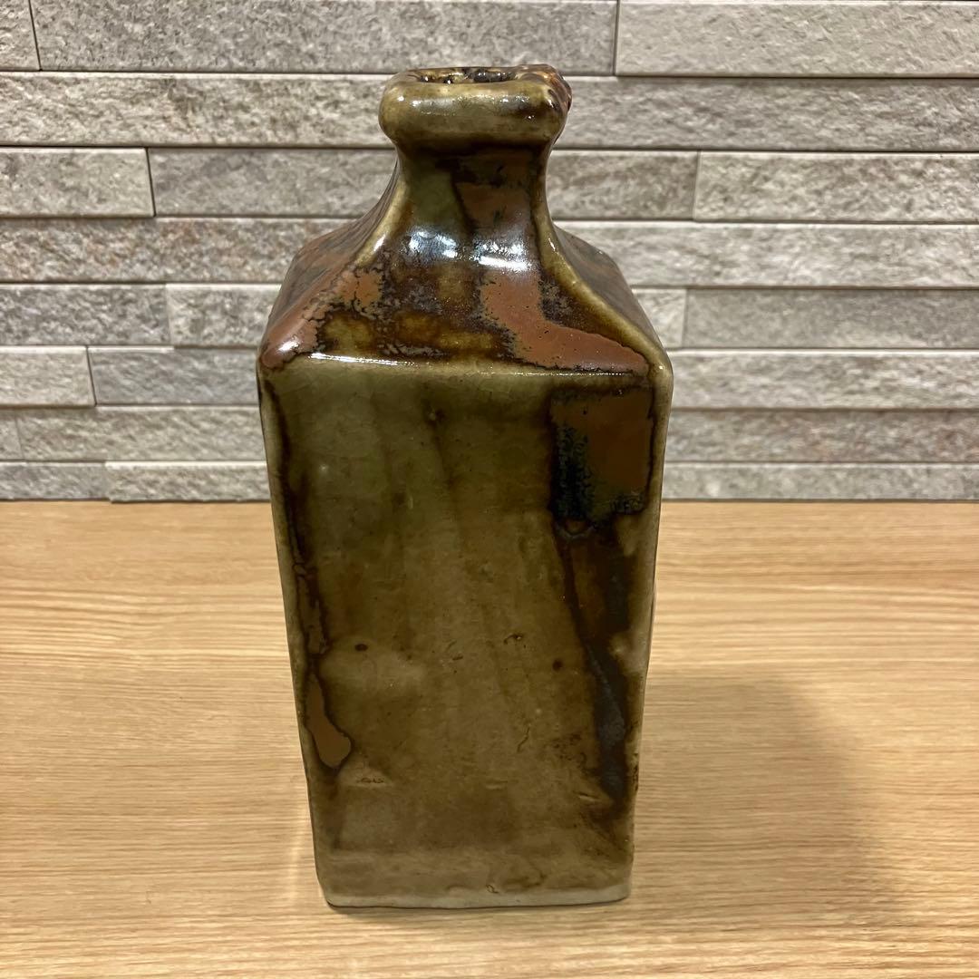 【ビンテージ民藝】濱田庄司　柿釉きび文角瓶/益子焼