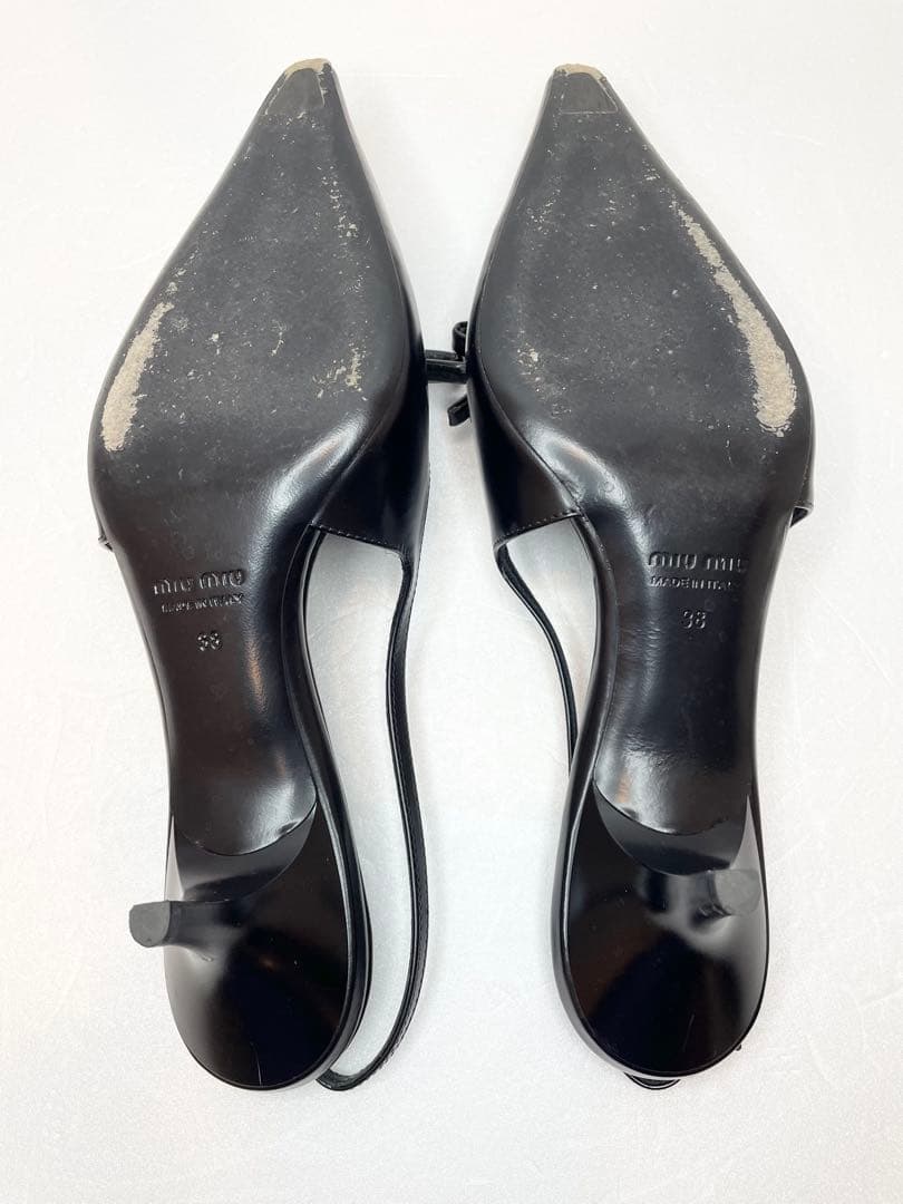 [キズ有り] MiuMiu レザー スリングバック ヒール(38/25cm)