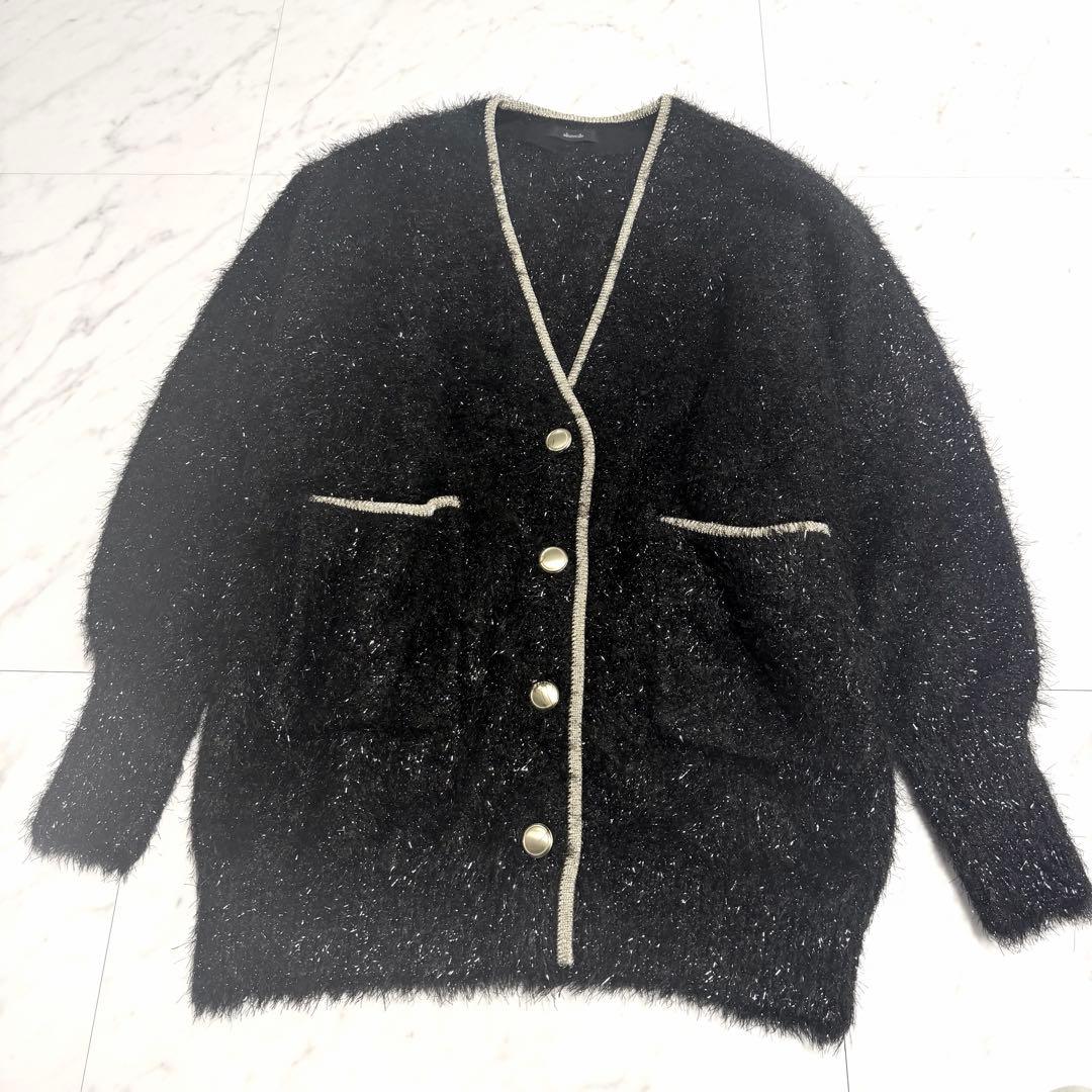 【新品タグ付き】完売品✨️アルアバイル シャイニー フェザー カーディガン 黒