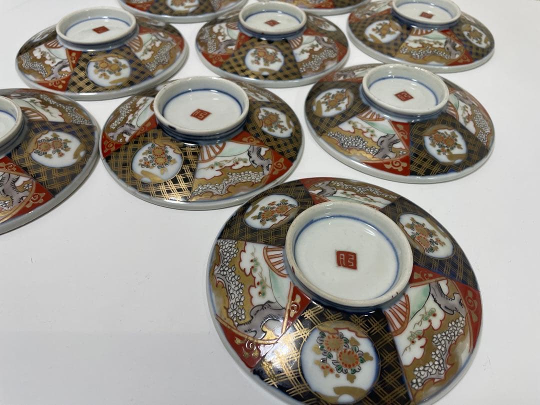 【現状品】有田焼 古伊万里焼 蓋付碗 煮物椀 汁椀 飯碗 10客 蓋9枚 レトロ