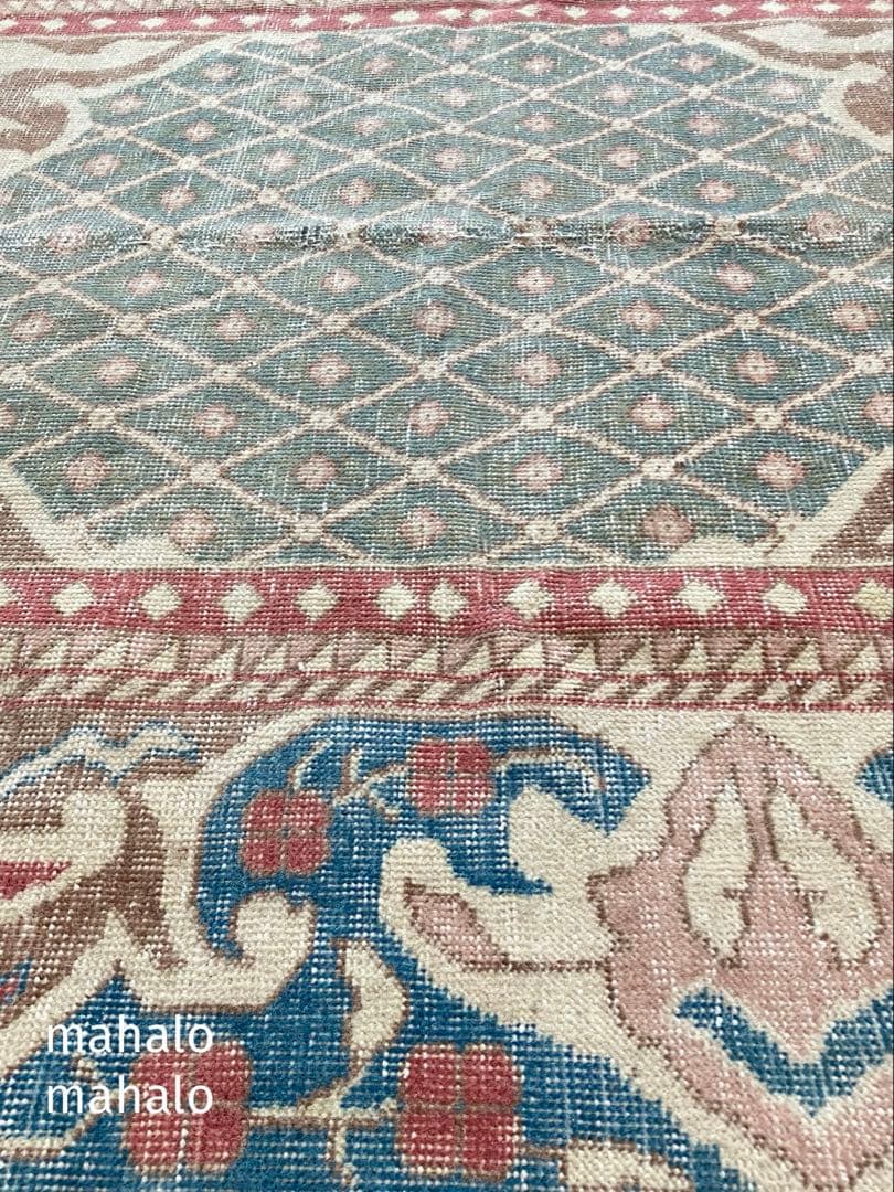 貴重129×180くすみピンク　ペパーミント　カフェラテ　トルコヴィンテージラグ