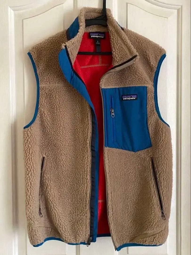 【極美品】レトロx パタゴニア フリース ベスト S ベージュ/青ブルー