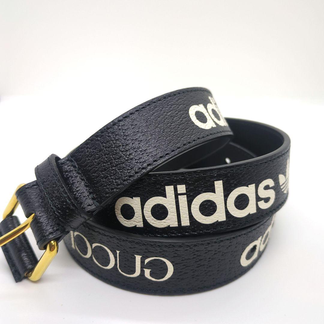 GUCCI × adidas コラボ レザーベルト　黒白　美品 約100cm