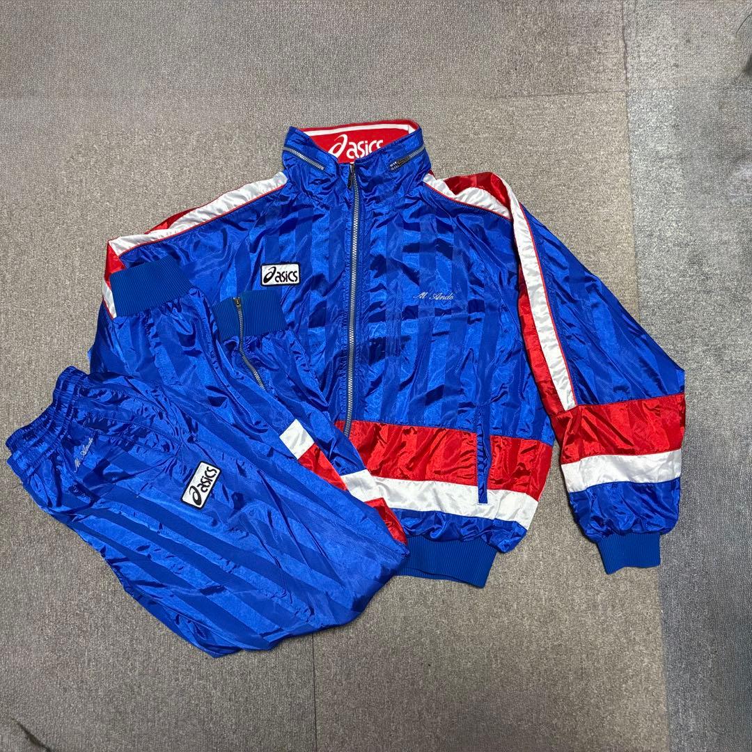 asics ウィンドブレーカー 上下　セット 青赤　トリコロール