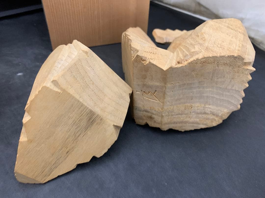 一刀彫師 中村良記作 干支の置物 酉 神鶏 雄雌2羽セット×2/ 1羽　共箱