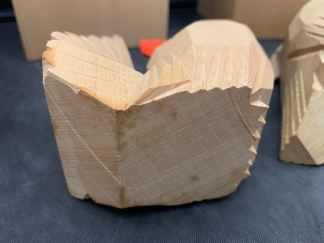 一刀彫師 中村良記作 干支の置物 酉 神鶏 雄雌2羽セット×2/ 1羽　共箱