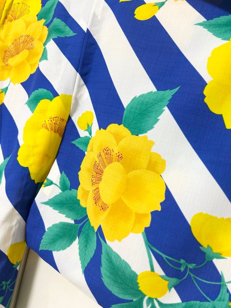 浴衣単品　撫松庵　花柄　青　白　ストライプ　黄色　セオアルファ　単衣