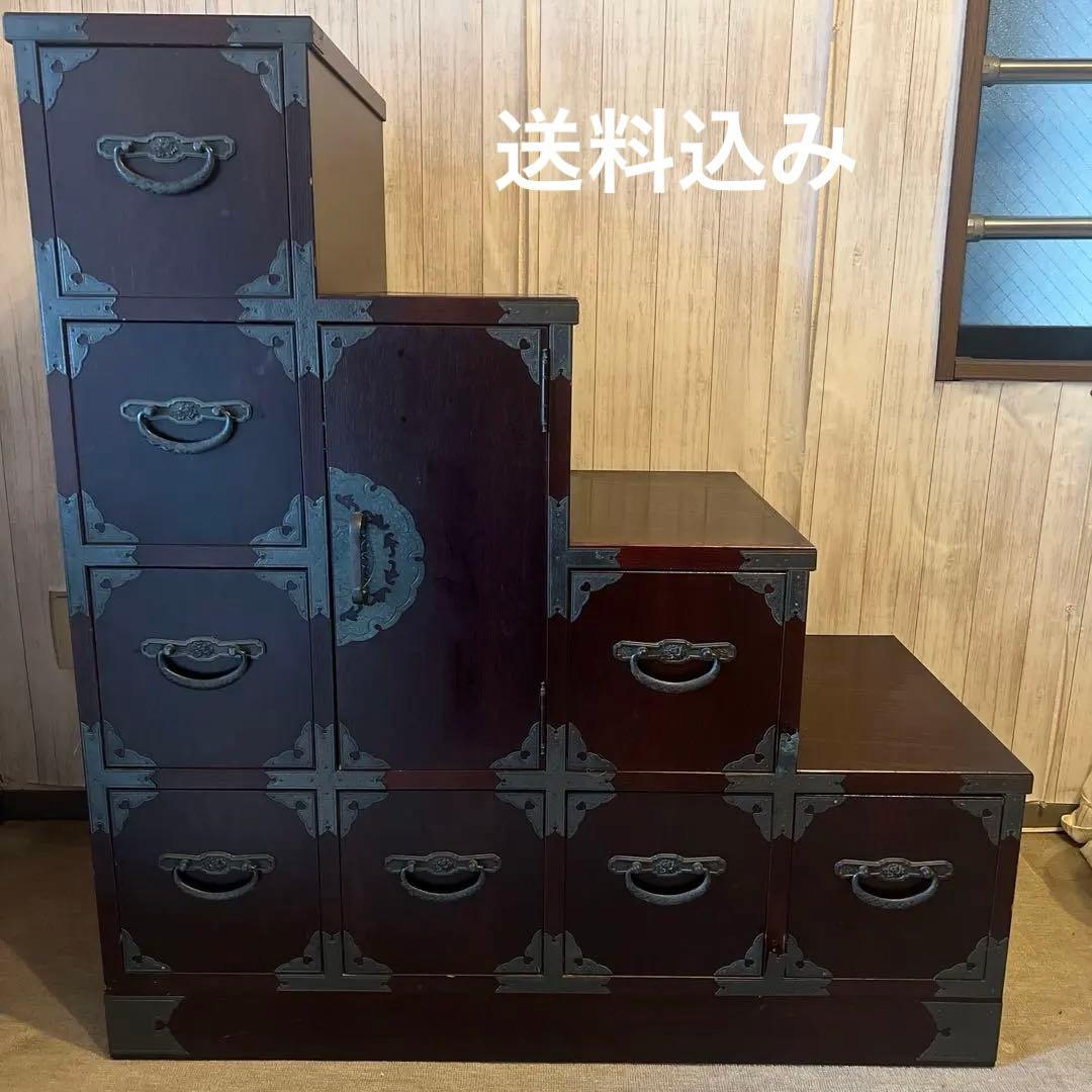 木製階段型箪笥 ダークブラウン