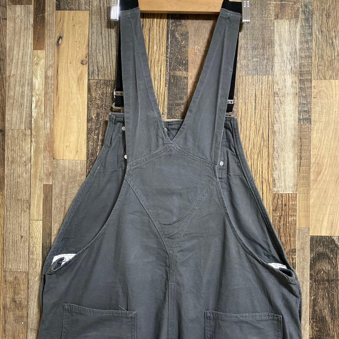 カーハート グレー系 オーバーオール メンズ ロゴ ファスナー パンツ 古着